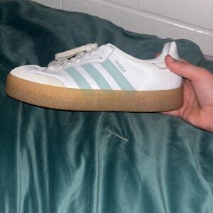 adidas Samba White Sneaker with Mint Stripes and Gum Sole
